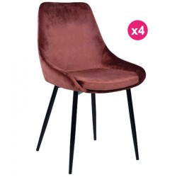 Lot de 4 Chaises Repas Velours Marron avec Piétement Métal Noir Kari KosyForm