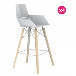 Lot de 4 Tabourets de bar Vondom Faz Wood1 blanc avec pieds chêne blanchis et accoudoirs