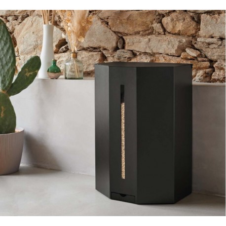 Armazenamento de pellets de madeira de quartzo com rodízios preto fosco design dezenove