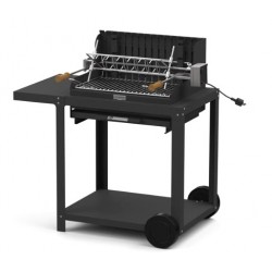 Le Marquier Mendy Grill aus schwarzem Stahl mit Wagen und Drehspieß